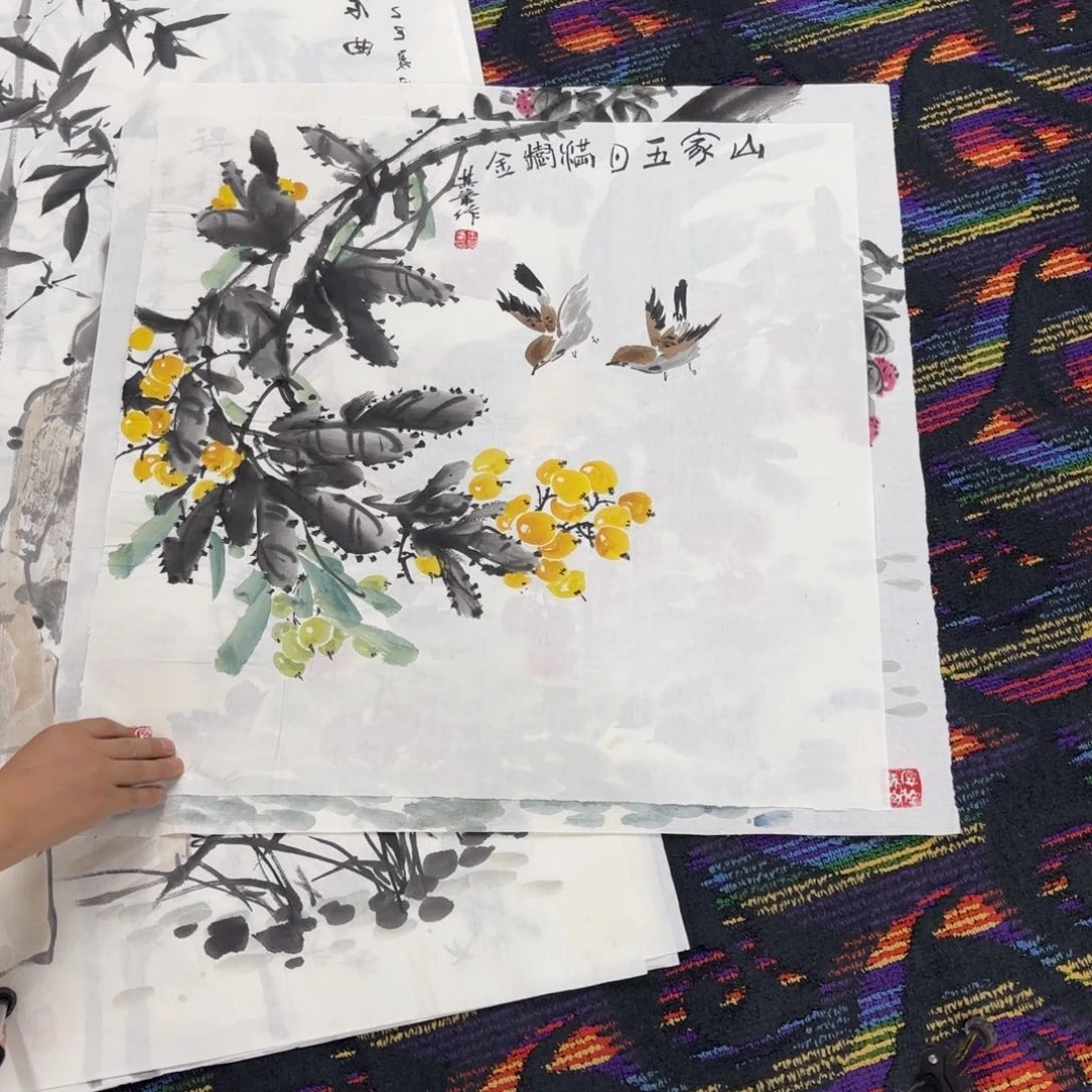国画斗方花鸟作品童