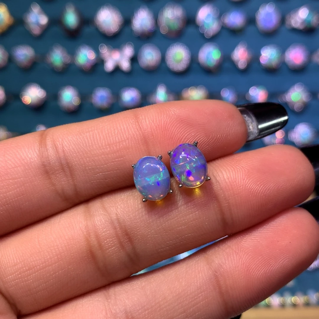 欧泊银S925镶嵌耳饰