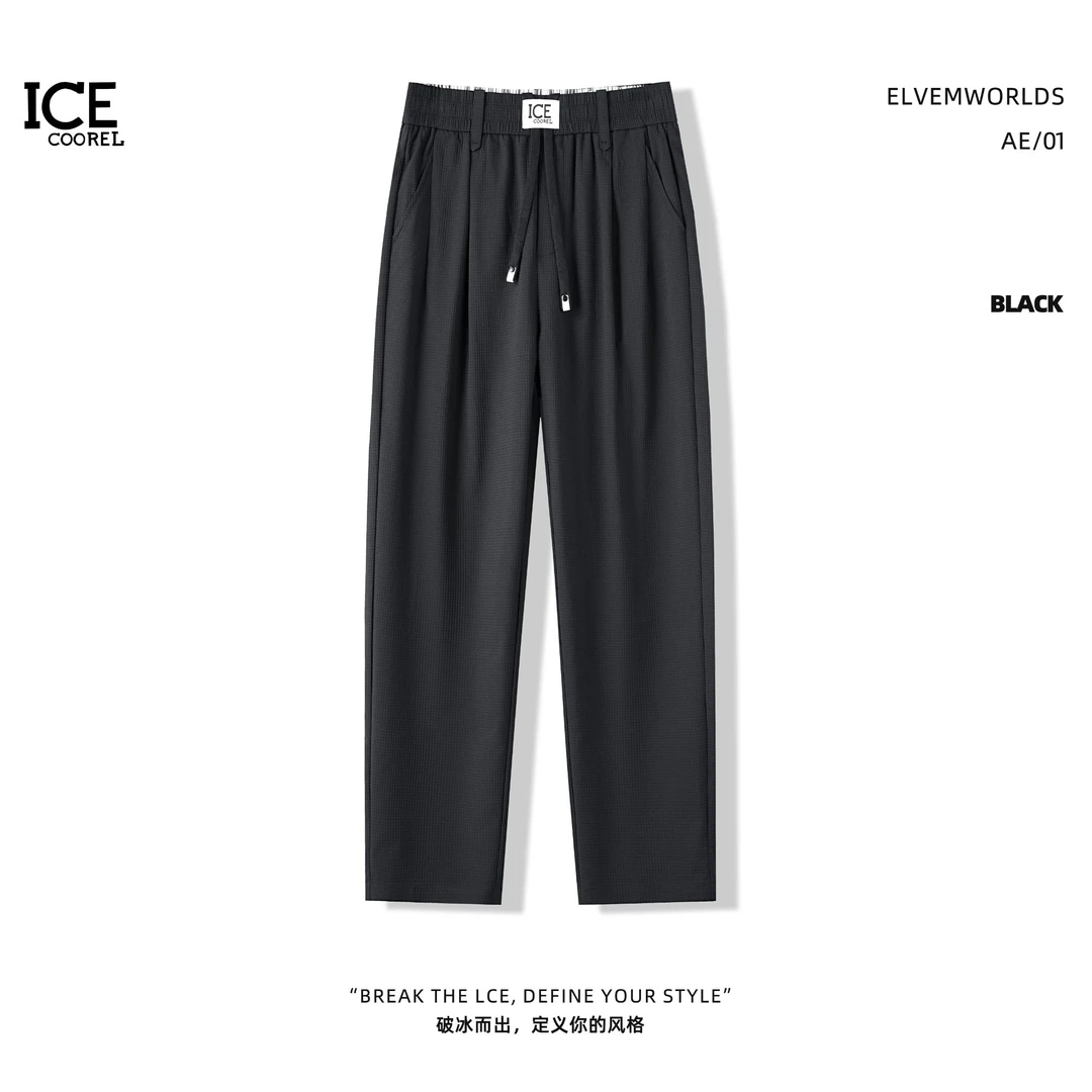 ICE COOREL/品牌夏季新品男士薄款透气本布褶皱休闲裤抗皱直筒