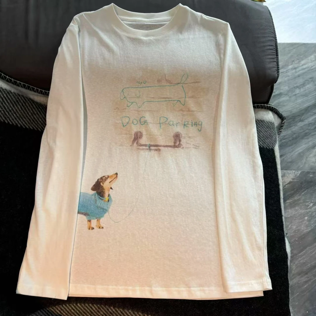 [JanunesLiu]小狗印花圆领长袖T恤CXT1948