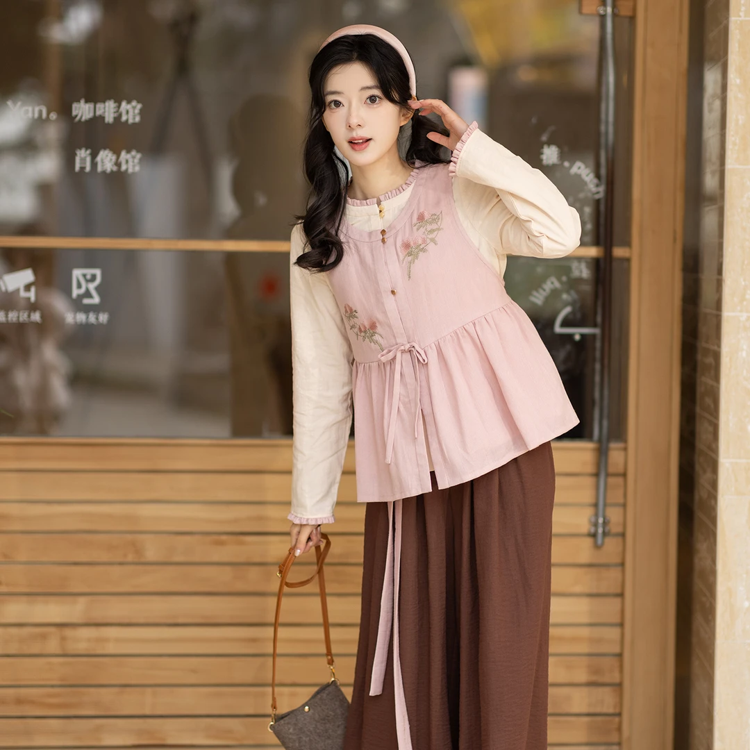 池夏【花间事:粉绒合欢】汉元素比甲短衫灯笼裤原创改良汉服 早春