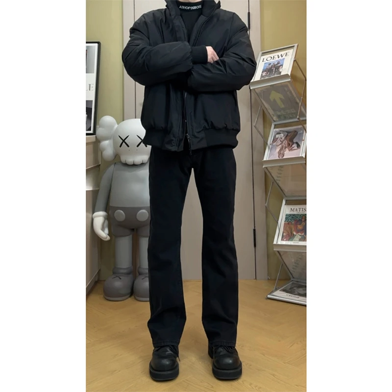 美式复古cleanfit弯刀微喇黑色牛仔裤男款春秋季显瘦高街vibe裤子