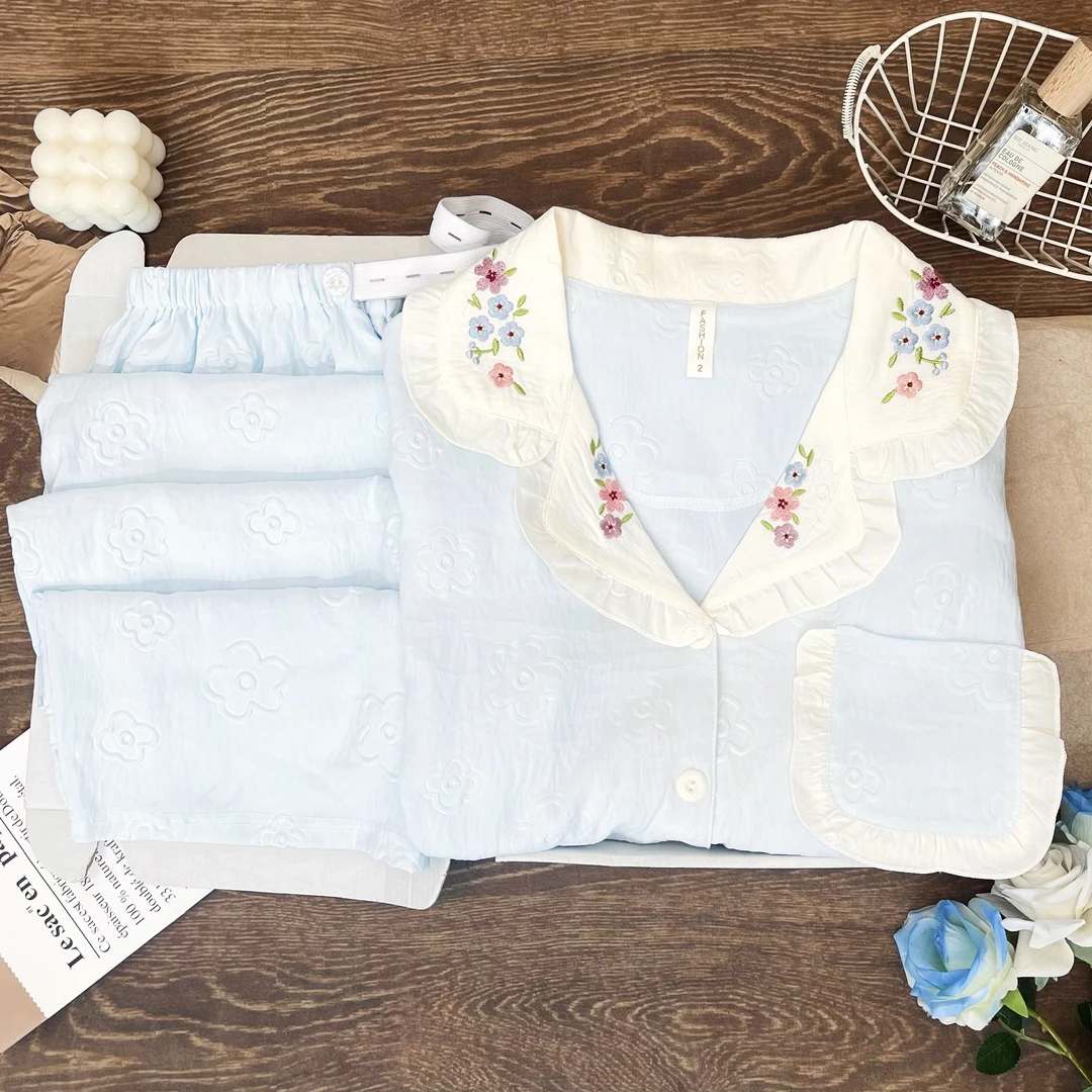 《夏季薄款云朵棉带胸垫》月子服产后哺乳睡衣孕妇喂奶家居服产妇