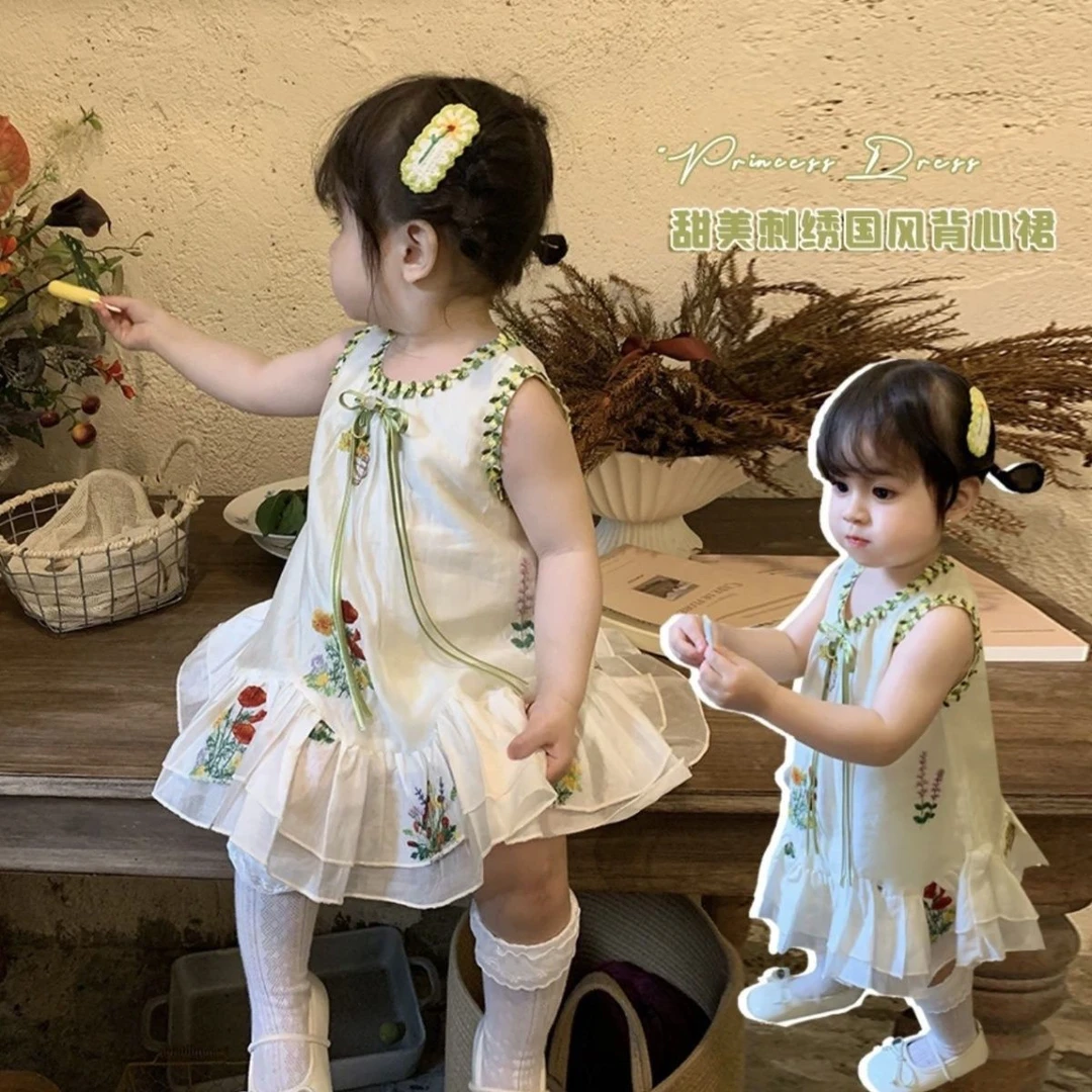 小沐沐女童国风度假连衣裙夏天2025新款小童裙子女宝宝洋气公主裙