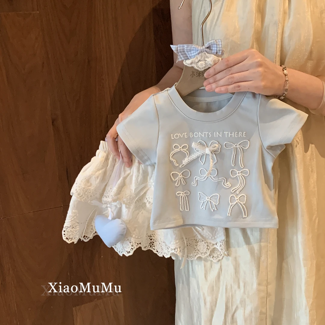 【现货】女童时髦套装夏2025新款公主小童女宝宝洋气短袖裤裙两件套