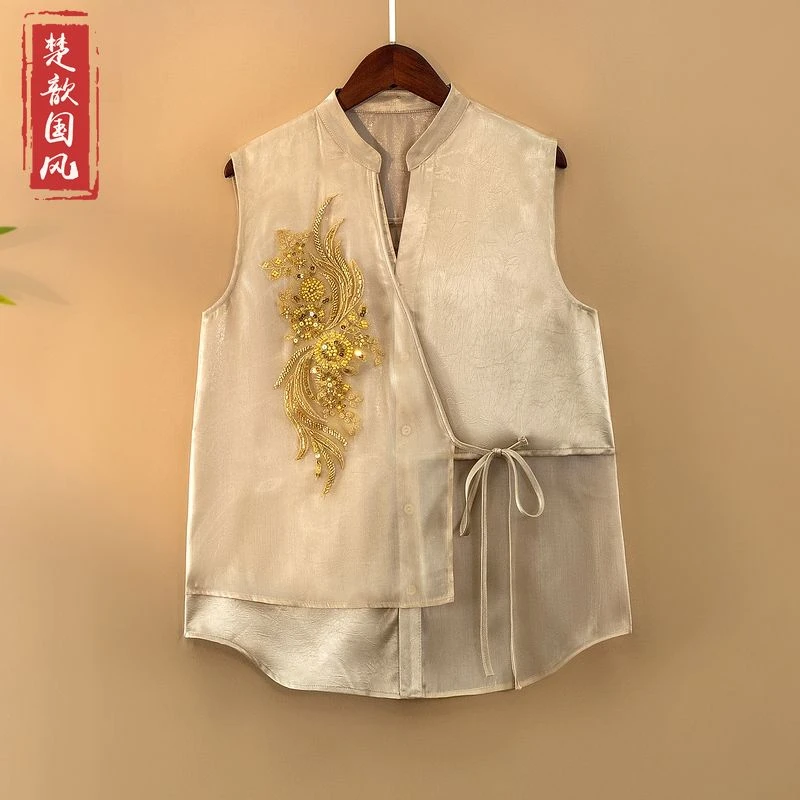 【莺泽】2025新款夏季马甲新中式宽松亮片刺绣绣花薄款上衣马夹女款