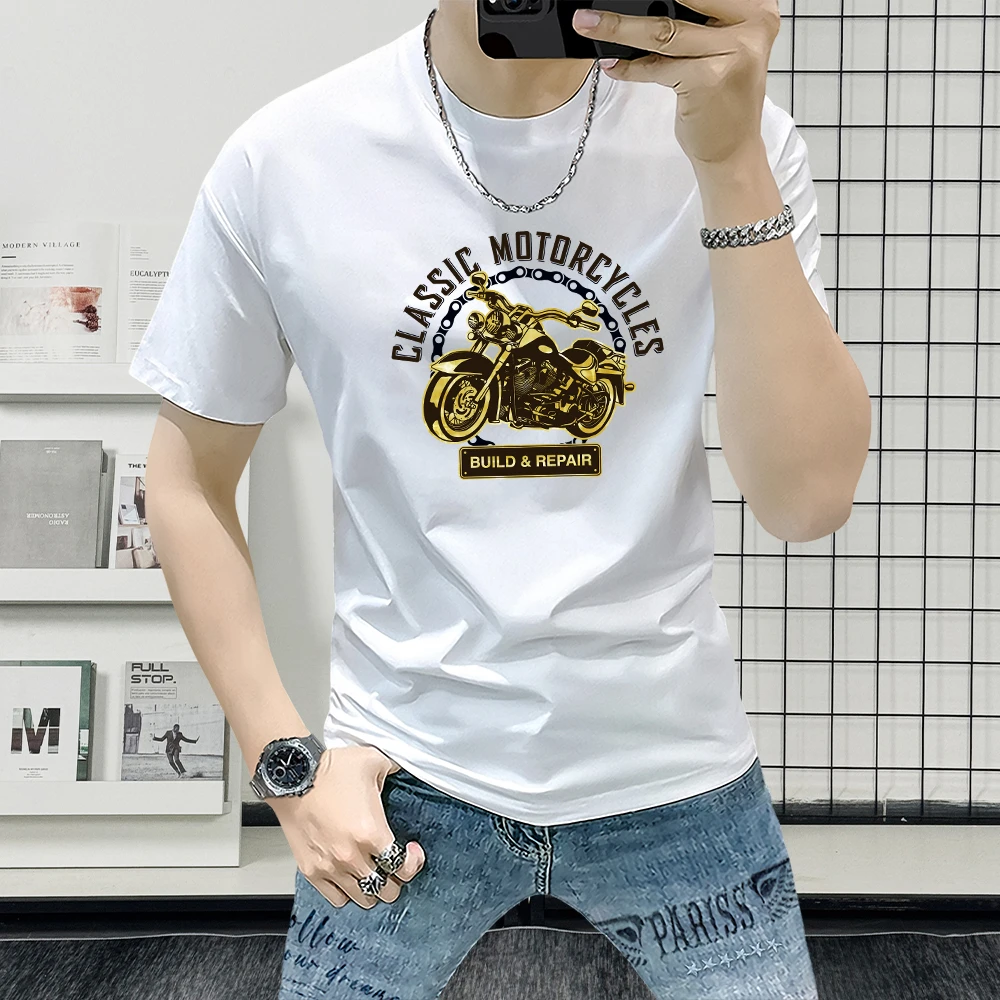 夏季男士T恤短袖新款时尚潮流时尚印花半袖上衣休闲百搭圆领白色t