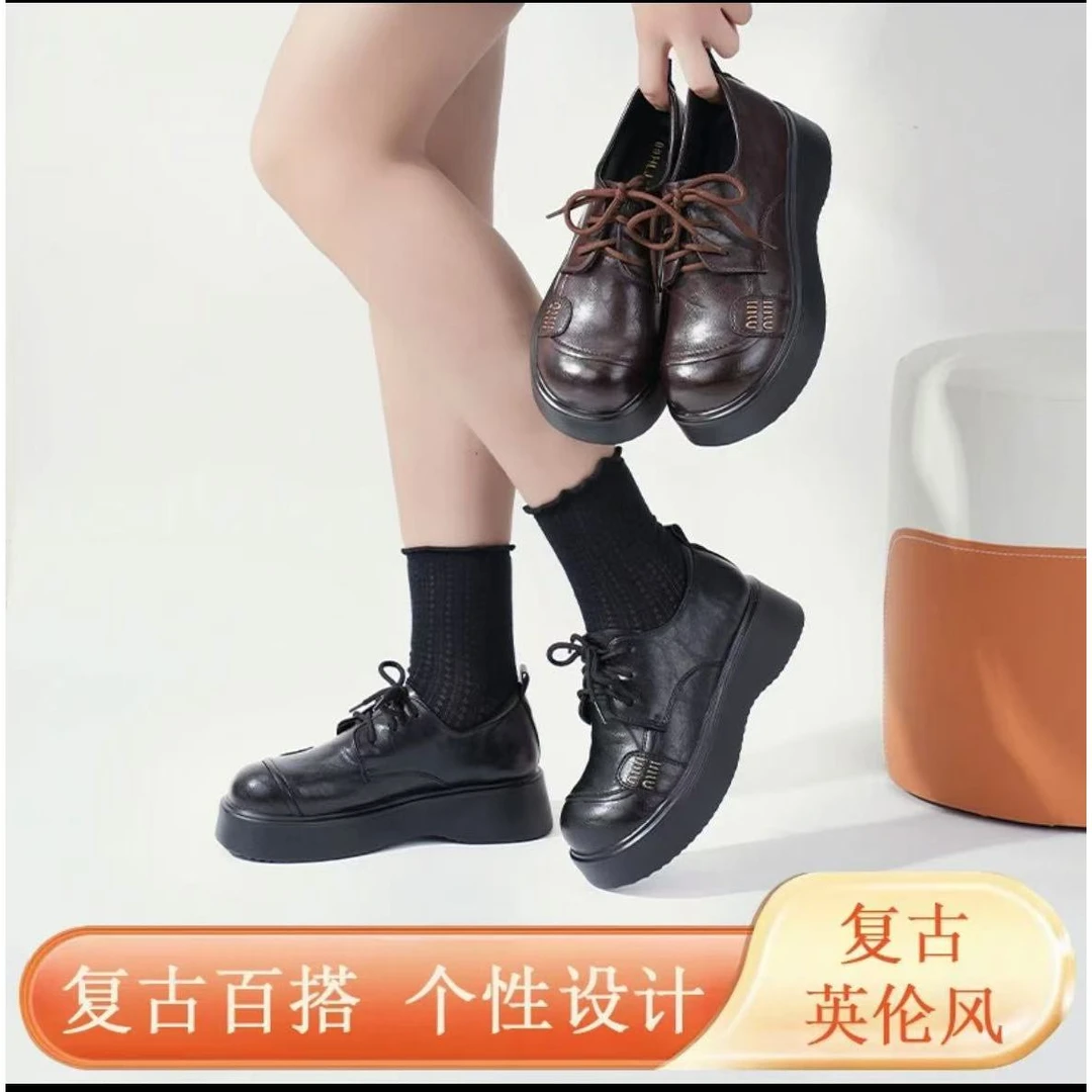 2025春秋新款时尚英伦风百搭轻便乐福厚底洋气女鞋女款轻便防滑