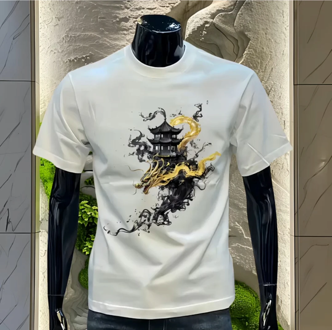 2025夏季新款男士短袖休闲个性印花圆领上衣百搭半袖潮牌打底T恤