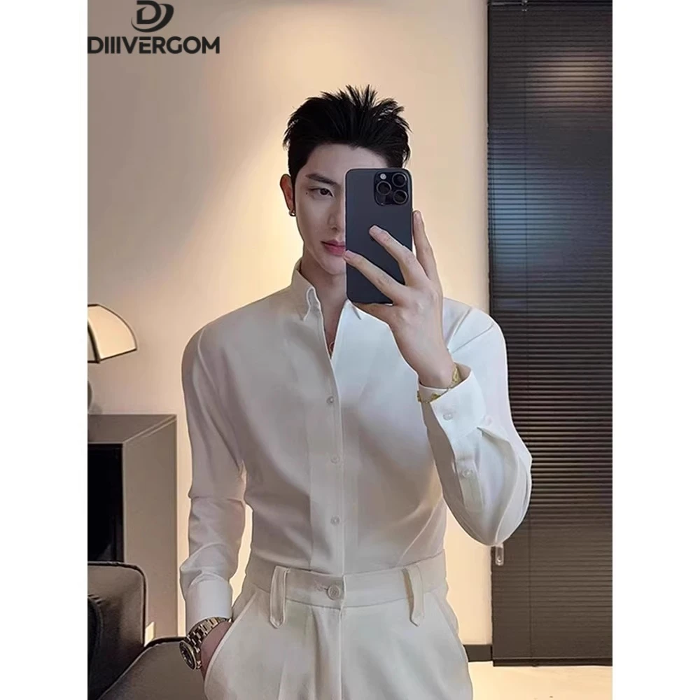 法式高级感衬衫男士长袖夏季慵懒风痞帅英伦雅痞男装西装内搭衬衣