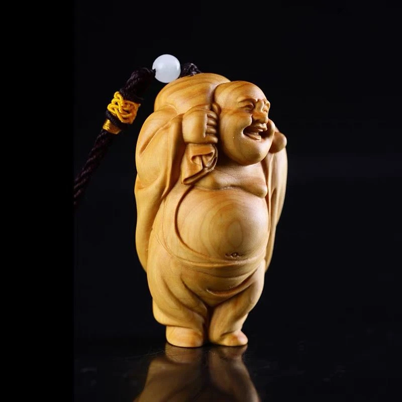 木雕布袋弥勒手把玩件挂件木质雕刻