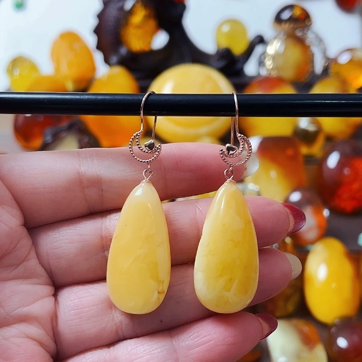 琥珀颈饰银S925镶嵌耳环