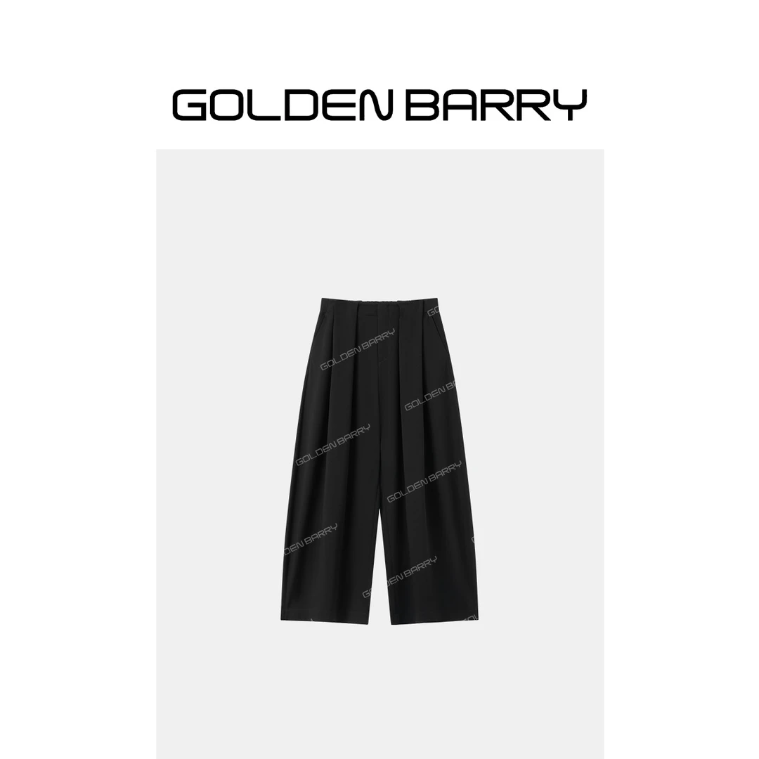 GOLDENBARRY「清凉小调」垂感叠褶弯刀阔腿裤516001