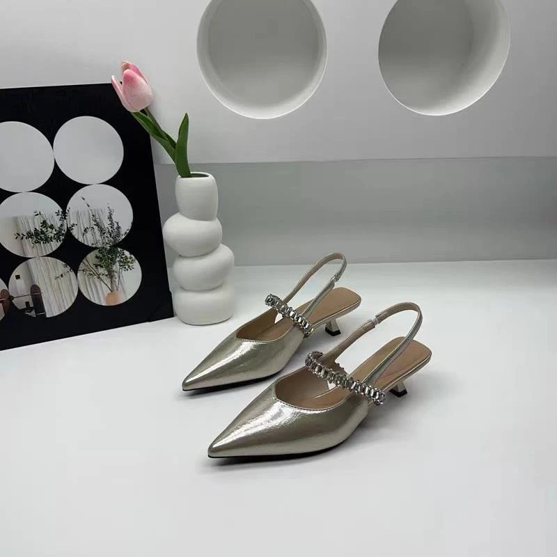 女鞋2025夏季新款时尚舒适尖头细跟单鞋高雅包头凉鞋W5501-1
