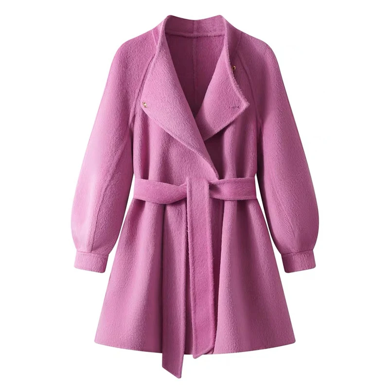 蓝海奕诺韩系泡泡袖双面羊毛大衣女2025春季新款洋气气质毛呢外套