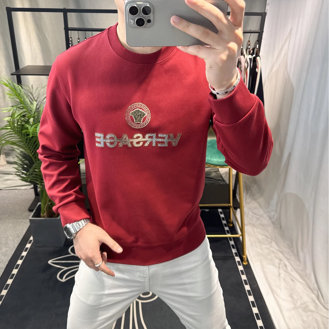 欧洲站男士新款2025秋冬季烫钻卫衣潮流修身个性大牌轻奢长袖上衣