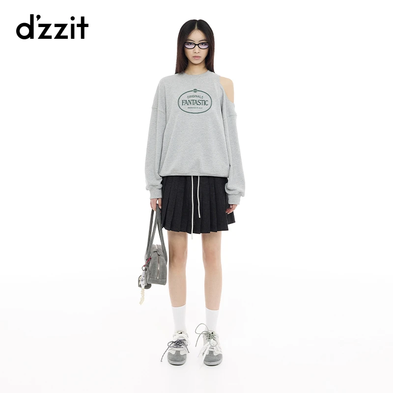 dzzit地素卫衣25春新款时髦休闲单边露肩宽松长袖上衣女3J1J102