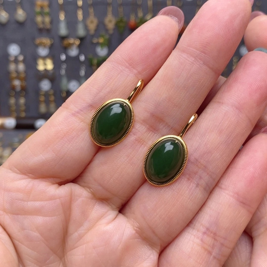 银S925镶嵌和田玉耳饰