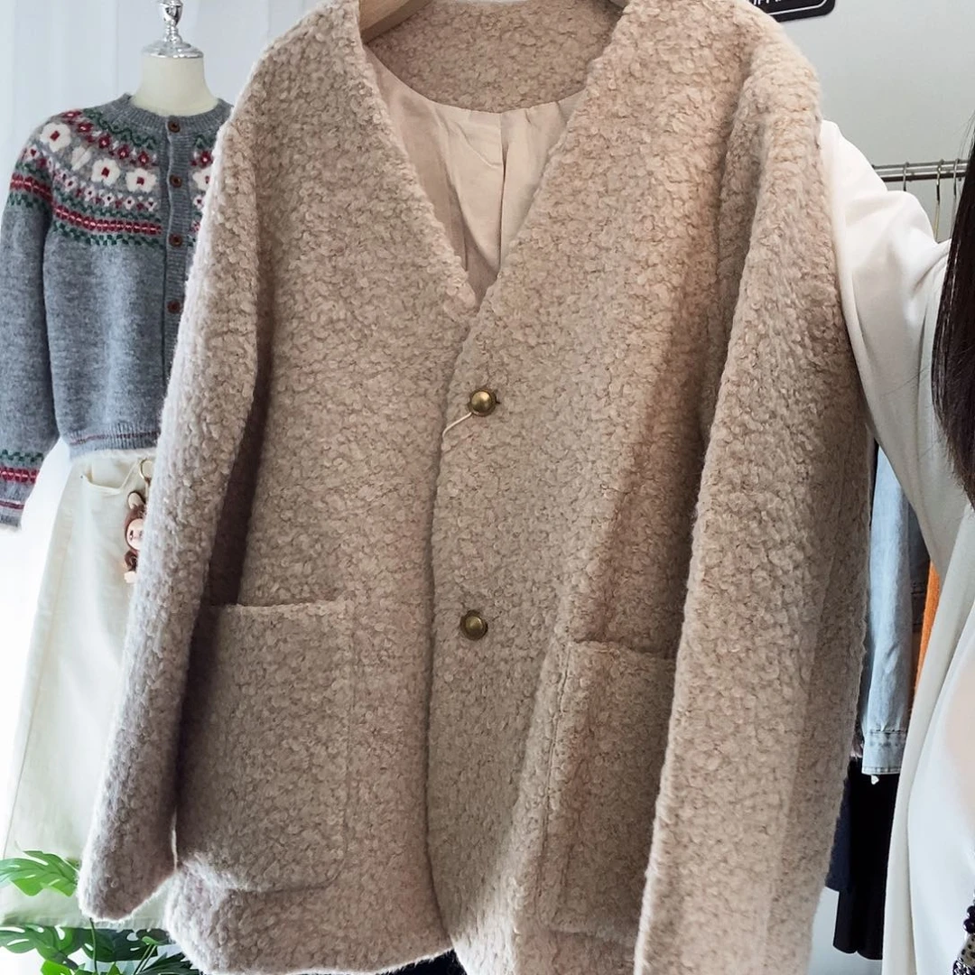 50羊毛V领中长款外套