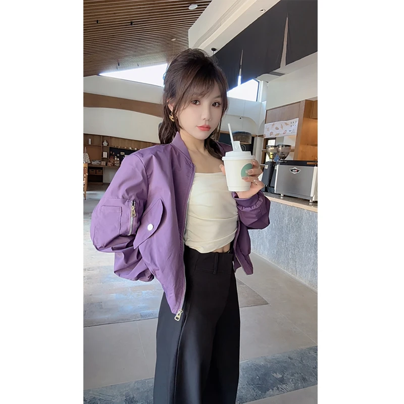 2025气质时尚短款棒球服外套女秋季新款小个子百搭工装夹克上衣潮