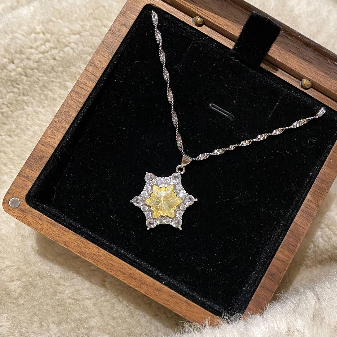 合金项链 369105华子钻黄色雪花时尚小众简约锁骨链