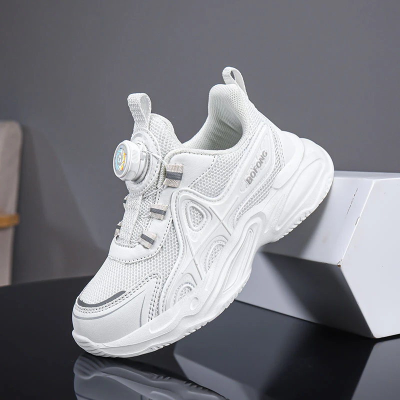 儿童运动鞋校园小白鞋透气网布中大童软底男女童跑步皮面休闲鞋