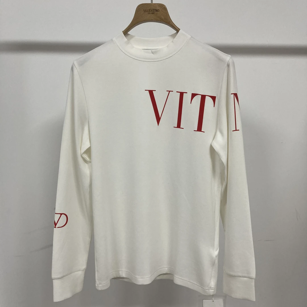 Valentino orlandi男士秋冬A版时尚百搭休闲撞色字母胶印长袖T恤