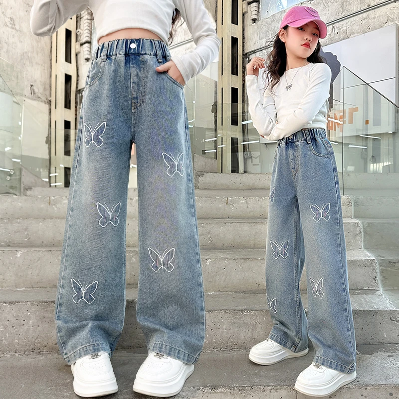 女童裤子春秋款外穿洋气儿童直筒牛仔裤春季中大童女孩休闲阔腿裤