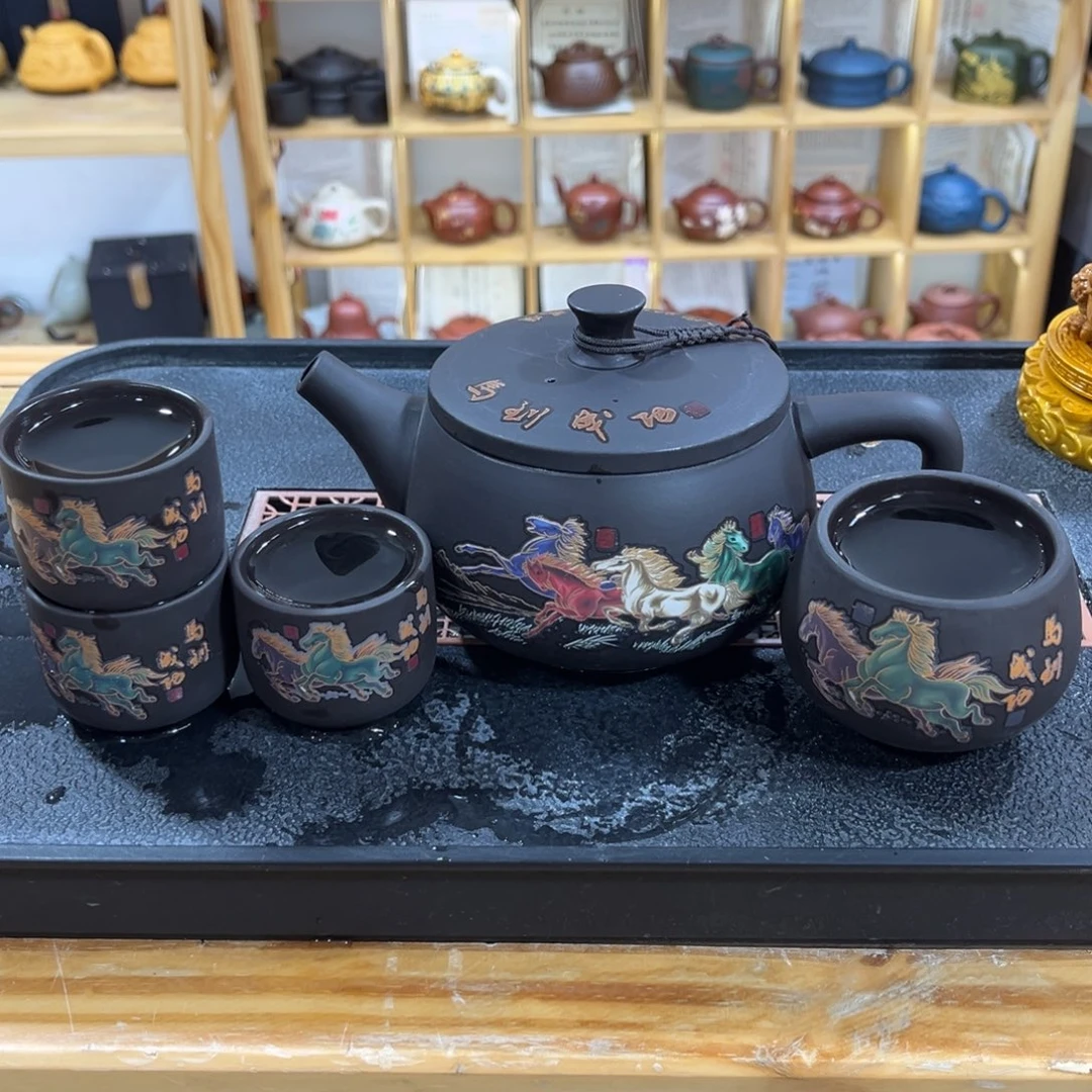 紫砂茶案八骏马450ml（一壶四杯）