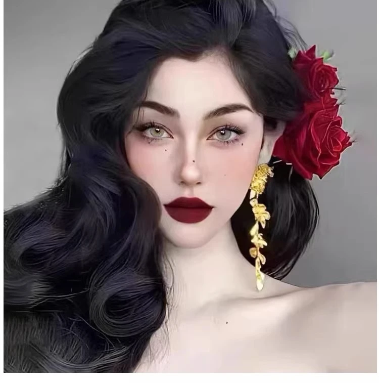 血腥玛丽圣诞雪地红玫瑰头花舞蹈演出大花朵发夹刘海夹侧边夹发饰