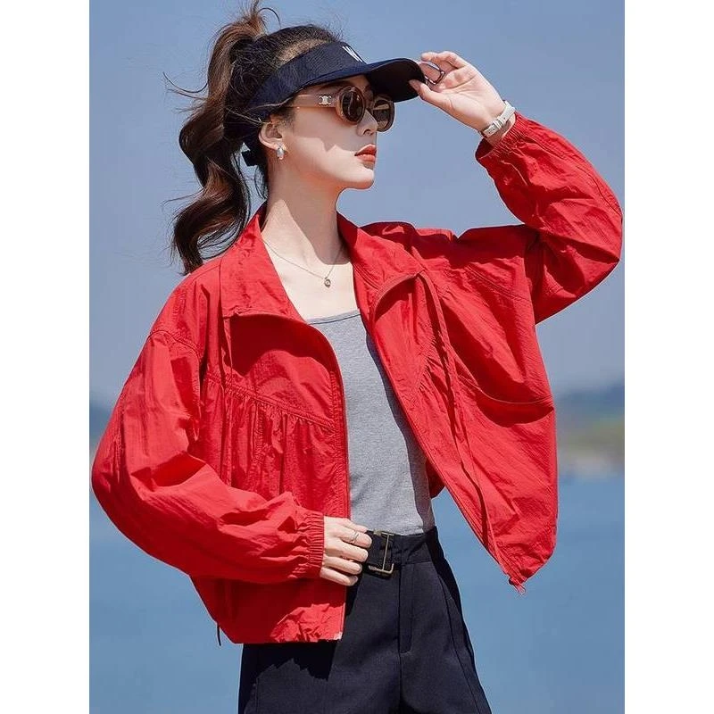 红色防晒衣轻薄外套女夏季2025新款小个子宽松休闲透气防晒服上衣