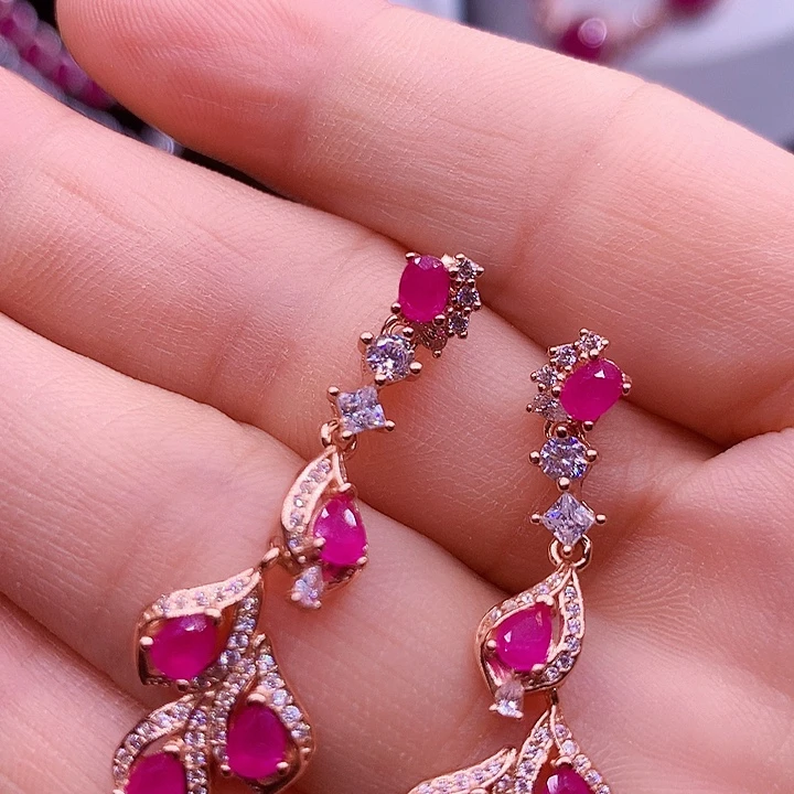 耳饰银S925镶嵌红宝石