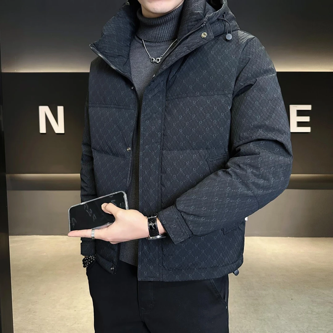 潮牌满印男士羽绒服男款秋冬季新款加厚保暖时尚连帽休闲短款外套