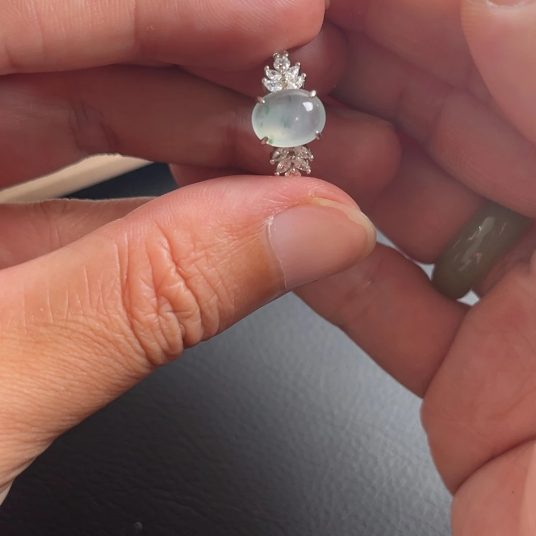 翡翠戒指银S925镶嵌缅甸翡翠A货