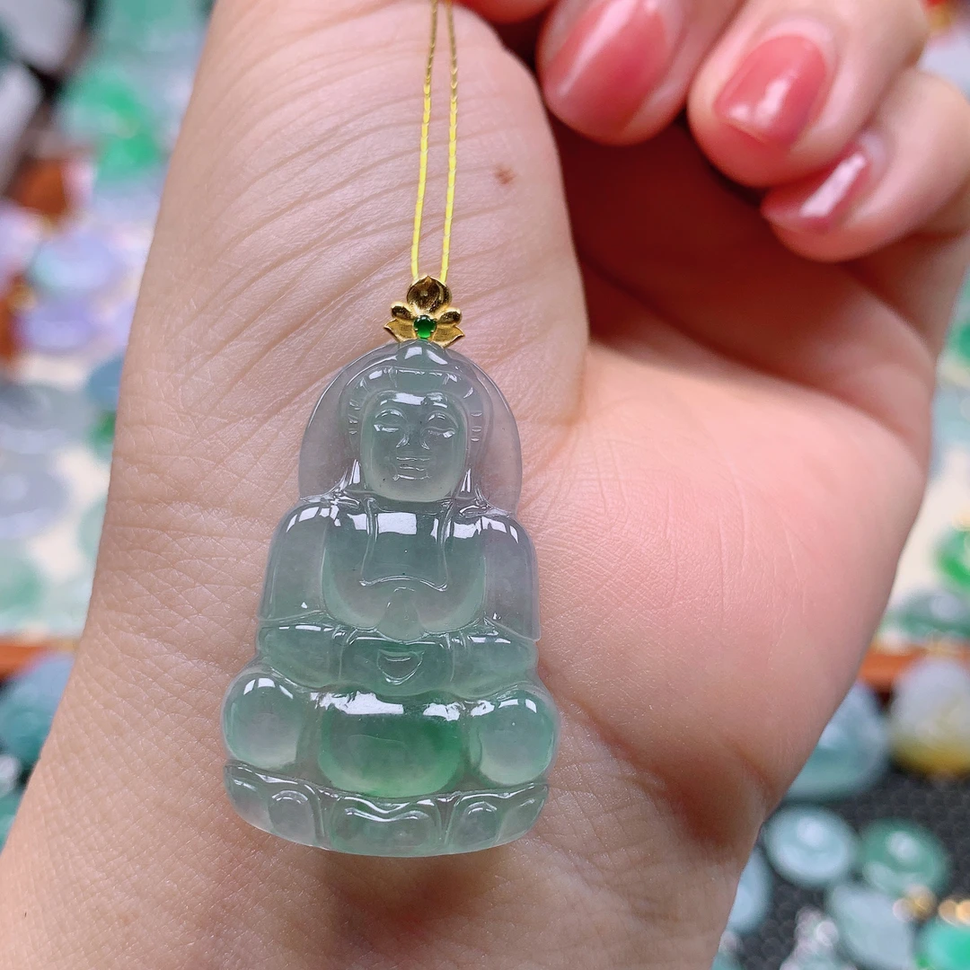 缅甸天然A货翡翠，冰晴观音 编号245/704尺寸34.3-22.5/4.1