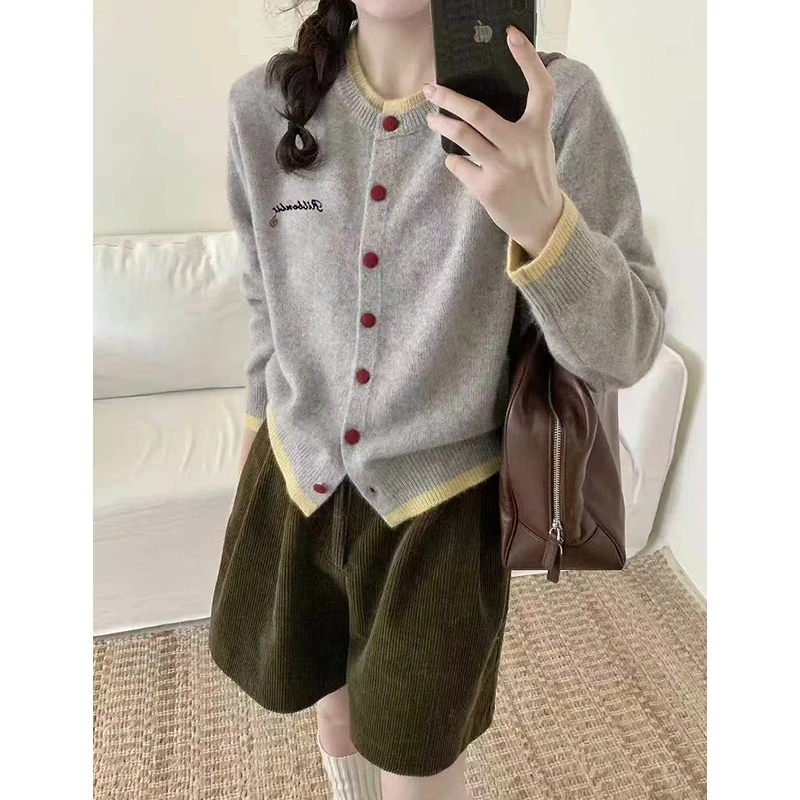 简约百搭韩系撞色针织开衫 QJY6598