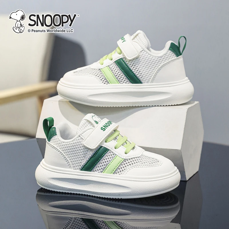 史努比童鞋女童校园小白鞋2025夏季新款魔术贴轻便防滑男童跑步