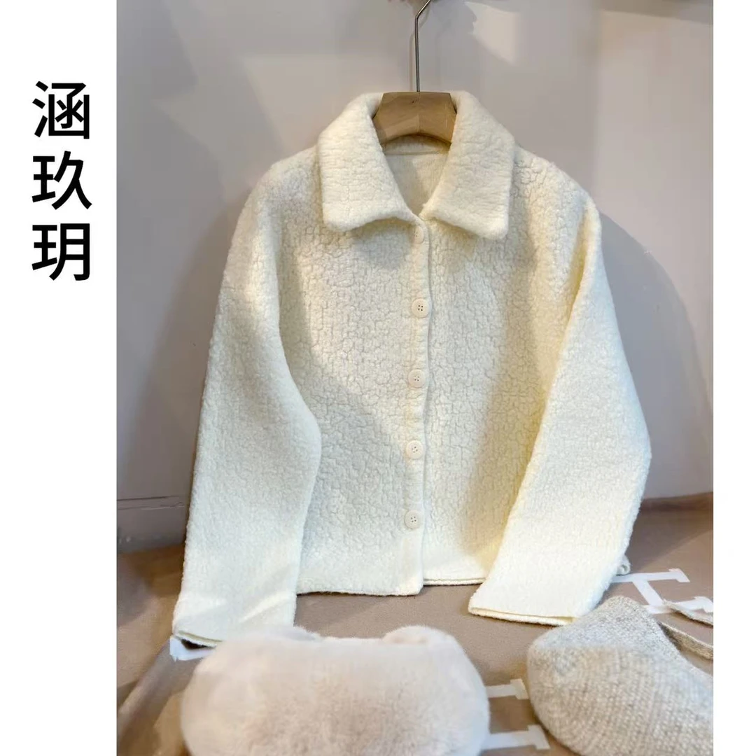 涵玖玥【100羊毛】翻领带扣开衫小香外套女上衣丹-01-5029
