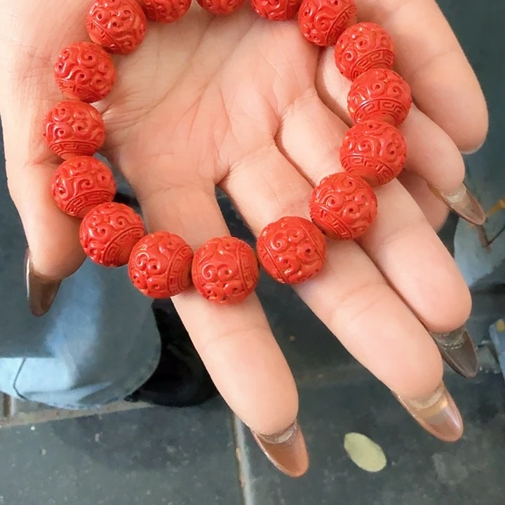 ღ****天然辰砂朱砂手串圆珠109克重