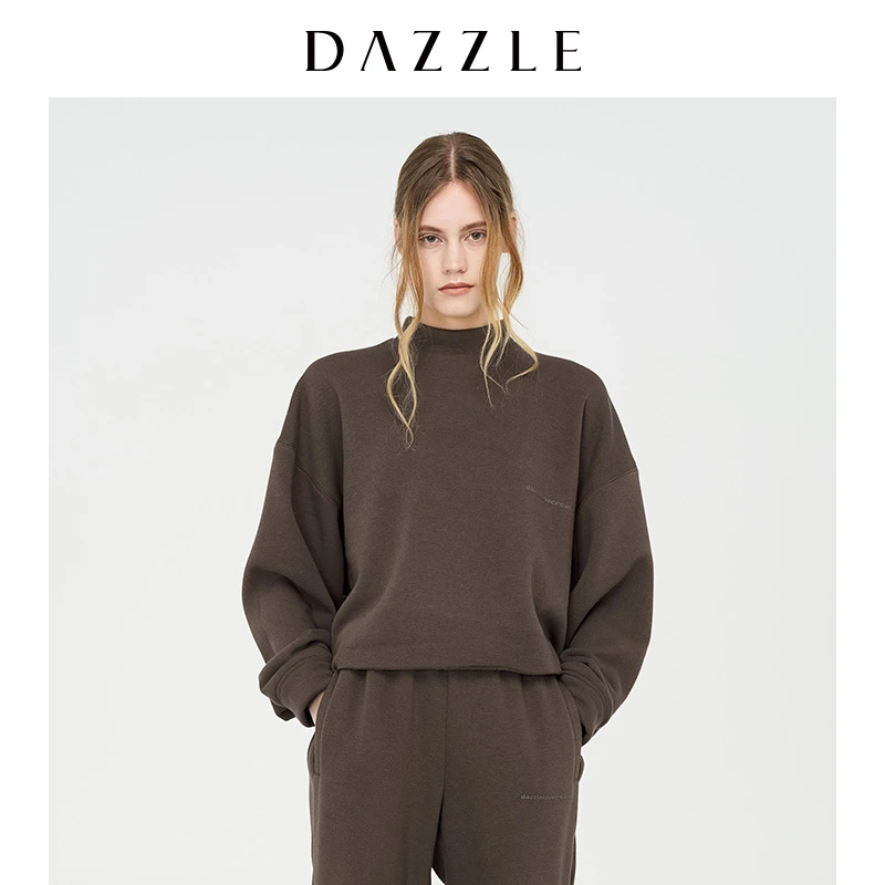 DAZZLE地素短款甜酷毛边套头印花卫衣2D4J1061G