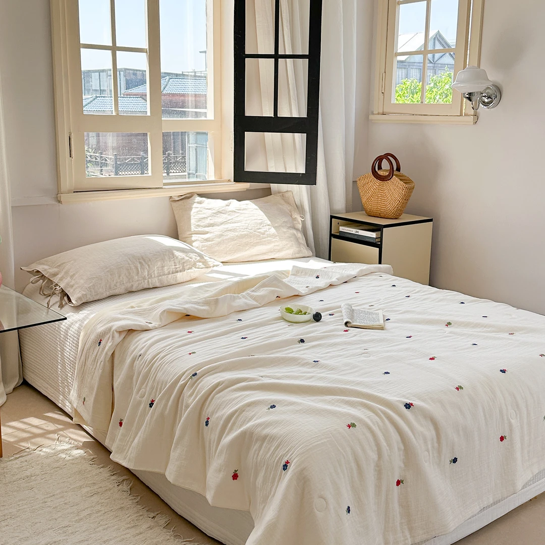 双层皱皱纱新疆棉花夏被可机洗亲肤裸睡空调夏凉被夏天薄被子被芯