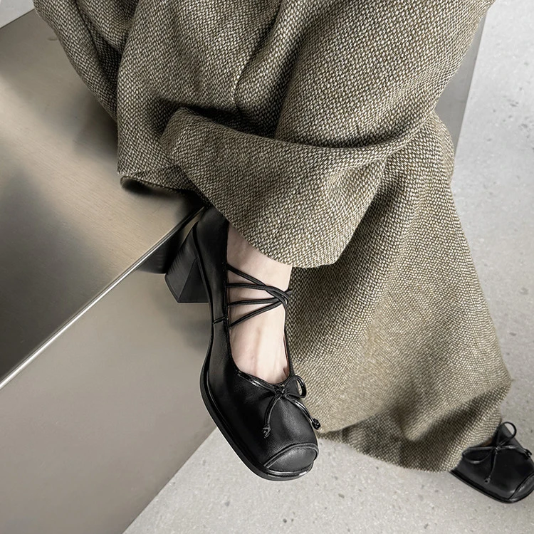 绝美法式复古方头日系绑带玛丽珍鞋女外出不累脚浅口单鞋软底粗跟