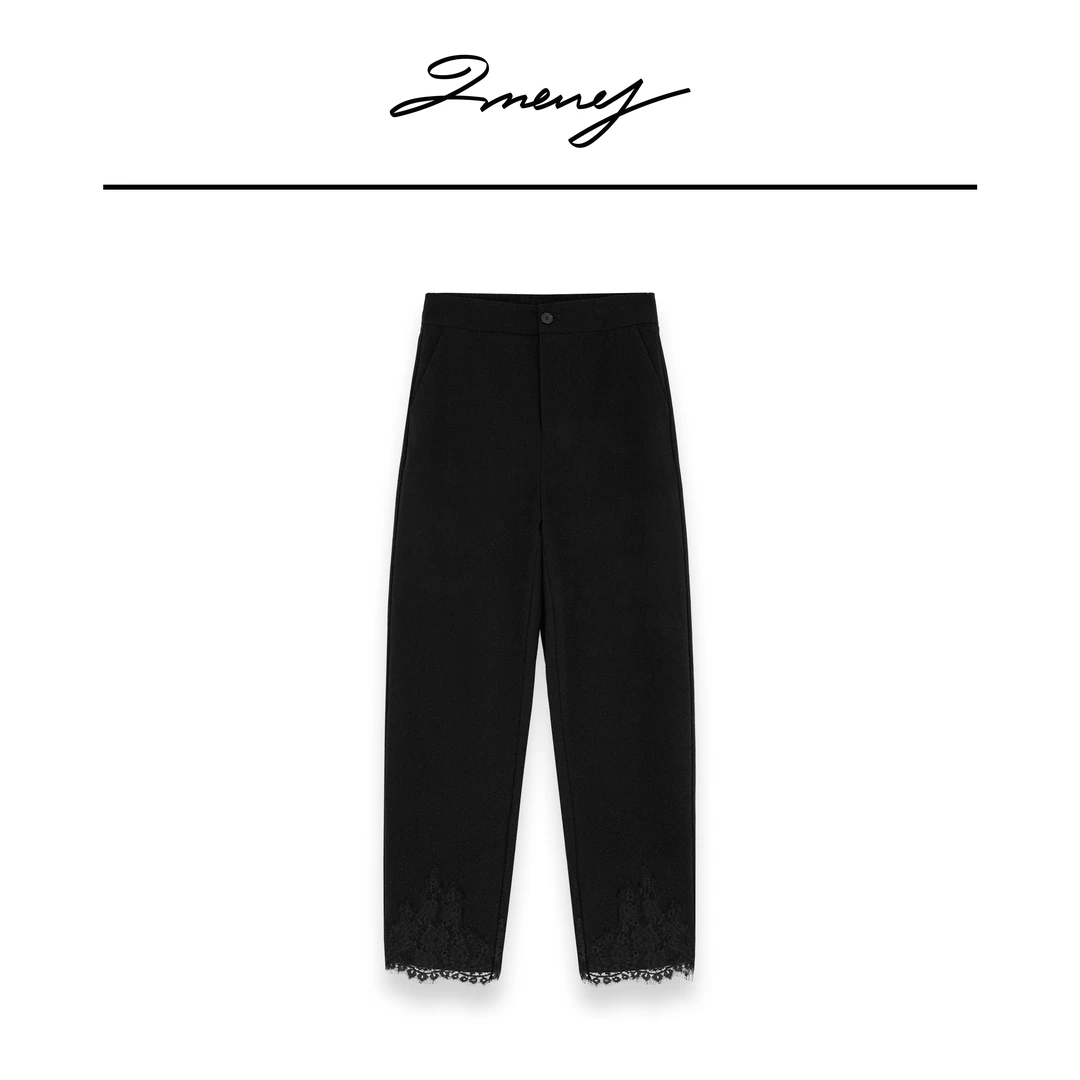 LMENY【清】蕾丝小黑裤~花边拼接优雅通勤显瘦烟管裤25AK011