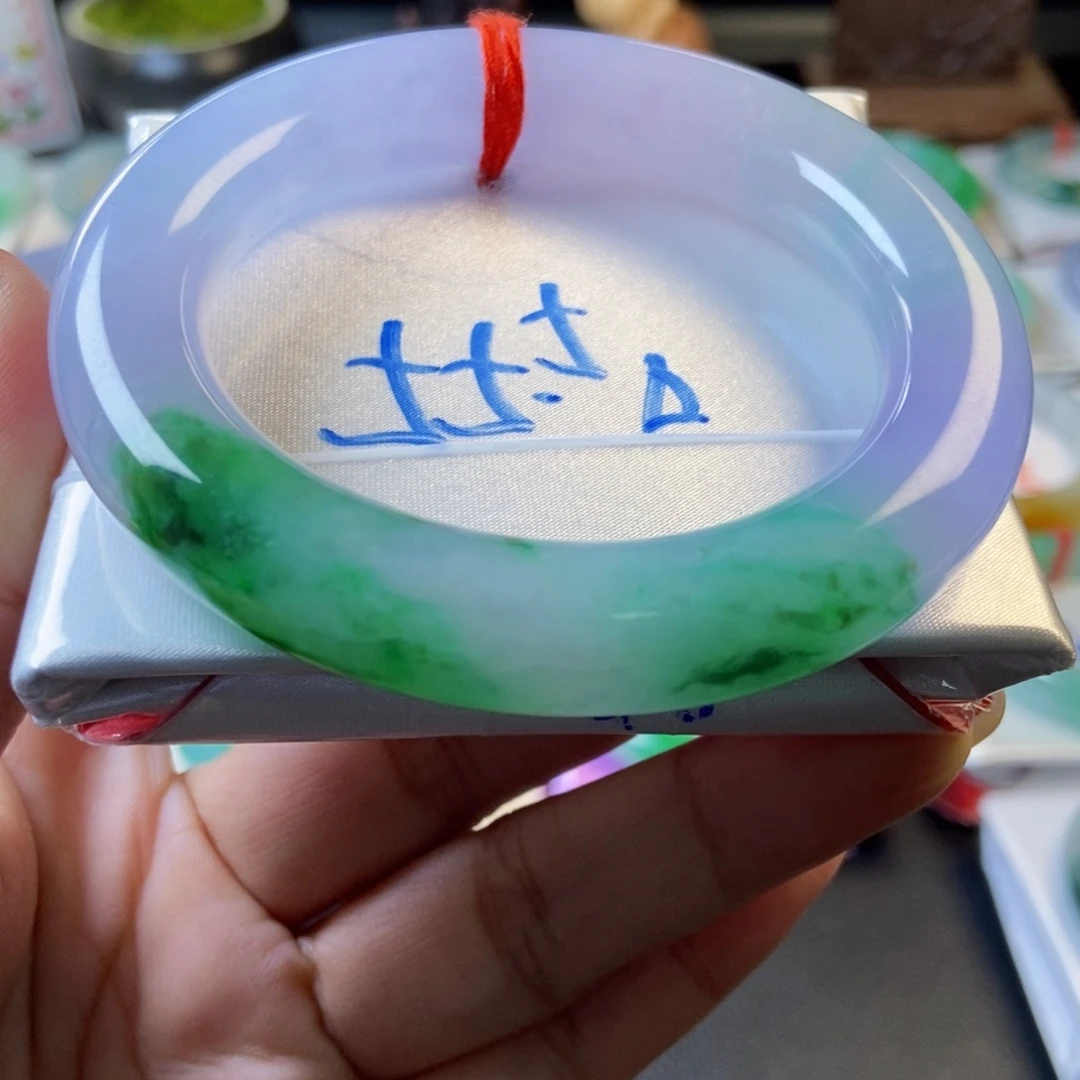 *****翡翠未镶嵌手镯春彩圆条