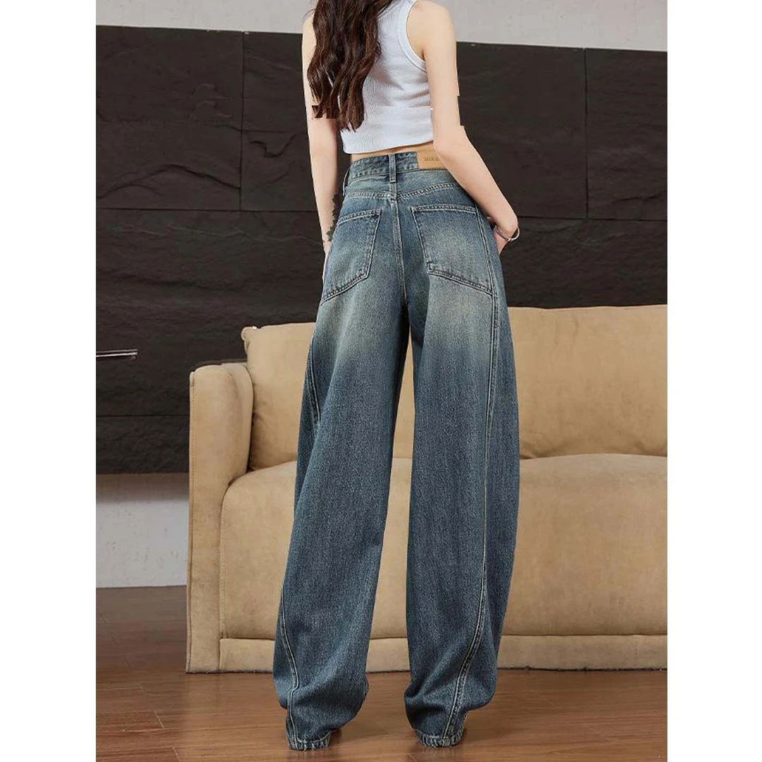 爆款直筒弯刀阔腿裤女2025年新款高腰显瘦宽松百搭小个子镰刀裤子