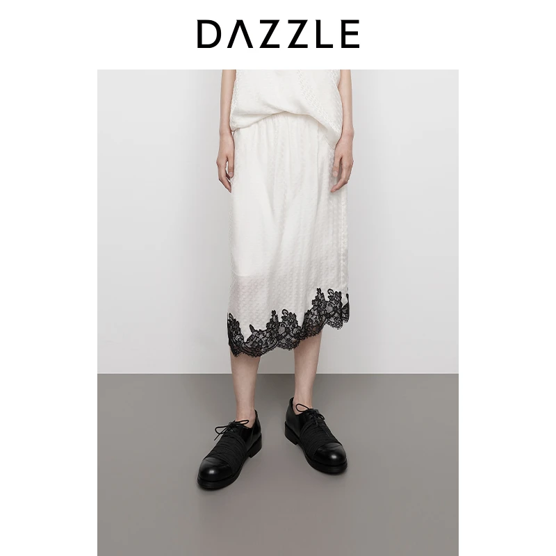 DAZZLE 地素半裙25春新白色提花蕾丝边半裙2J1S315