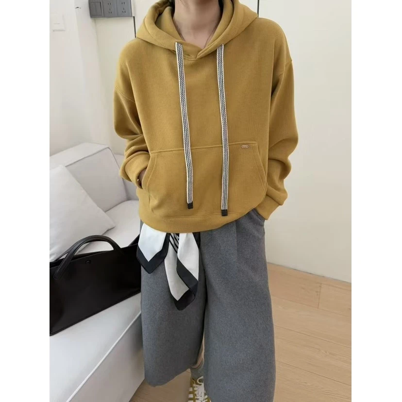 5XYL91337 2025新款口袋小贴标连帽插兜加绒加厚卫衣
