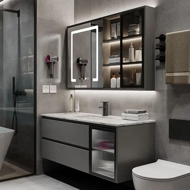 新款浴室柜岩板陶瓷一体盆现代简约家用实木洗漱台卫生间洗脸盆柜