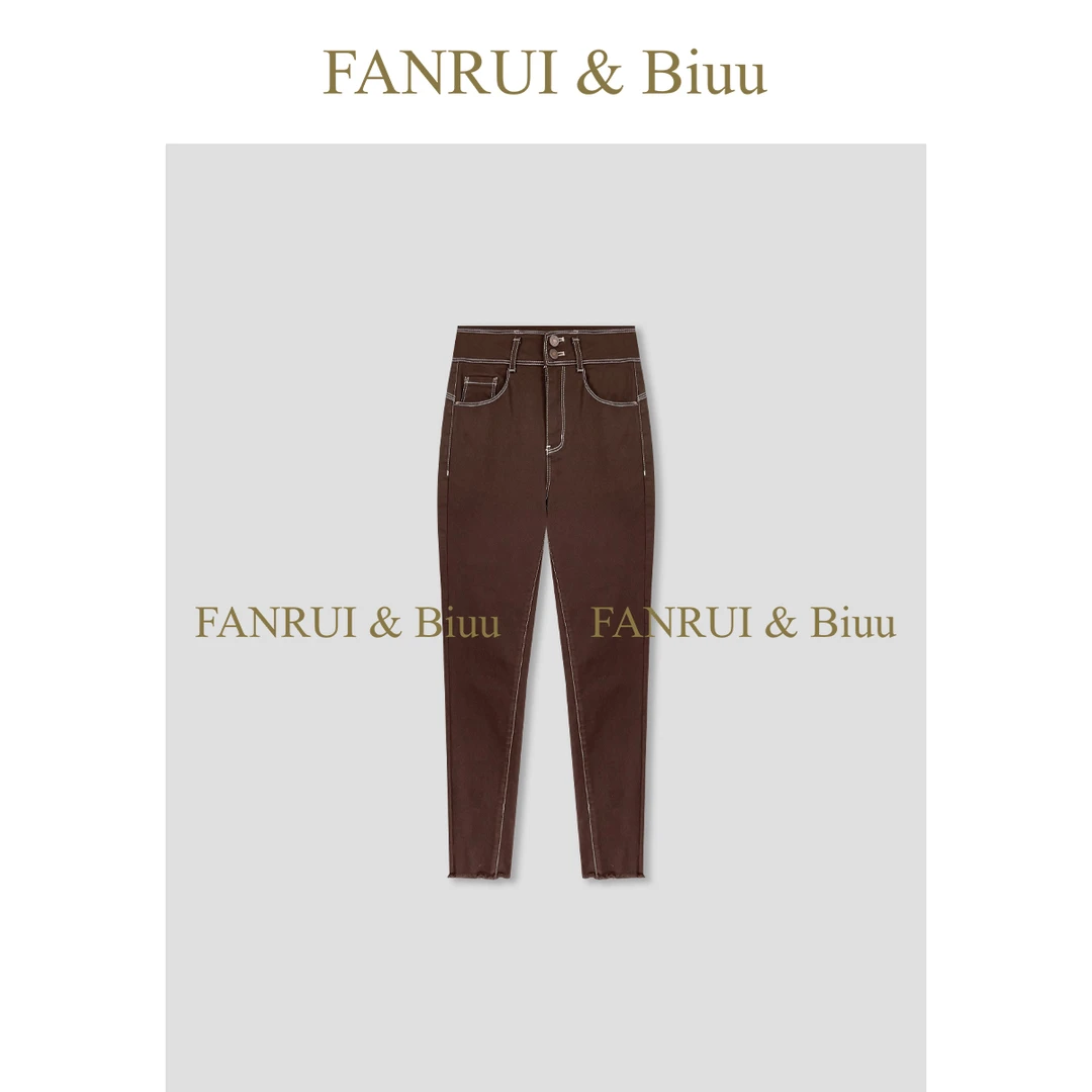 FANRUI/泛芮「贝贝biuu」两粒扣复古显瘦明线设计小脚牛仔裤B18181