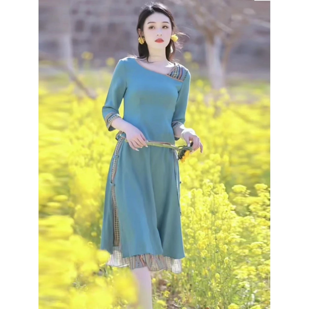 时尚套装女2024春夏新款新中式旗袍套装裙复古风减龄印花两件套女